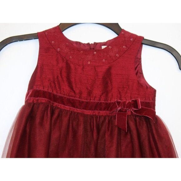 2006 Gymboree Family Portrait Red Silk Dress sz 4 Velvet Bow Long Mesh Sequin - Picture 2 of 8